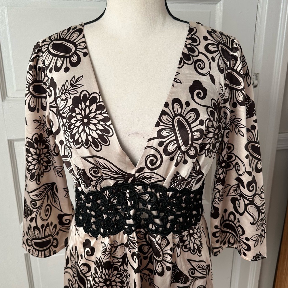 3/$20 💥 Metrocity Floral Print Women's Babydoll Top Satin Crochet Y2K Fairy Boho - Picture 4 of 15